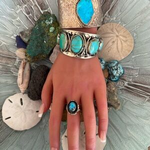 Turquoise and Sterling Silver Ring Natural Stone in Bird’s Nest Native  6 6.5